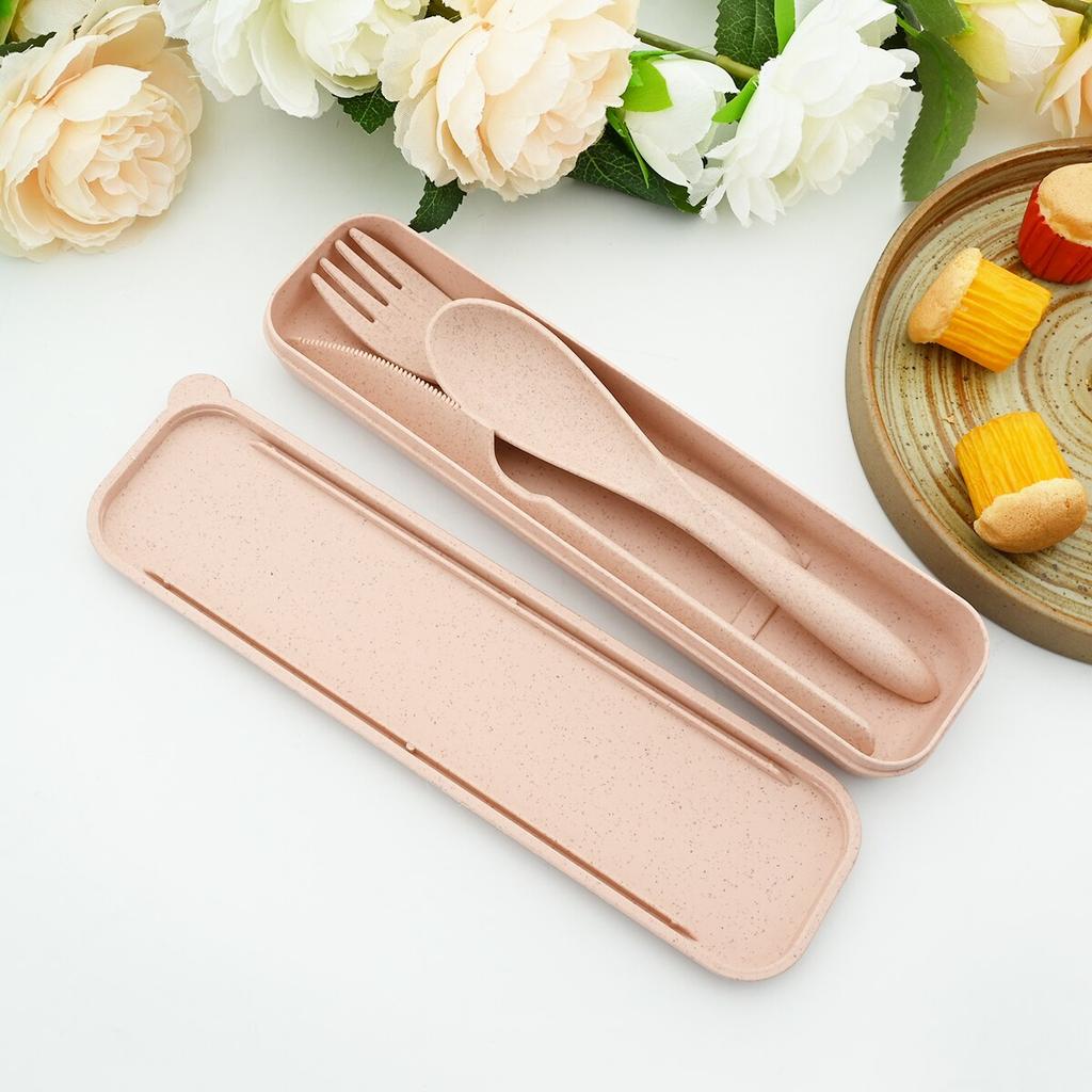 Convenience Travel Dinnerware Box Knife Fork Spoon With Portable Wheat Cutlery Flatware Set Kitchen BBQ Tableware Set