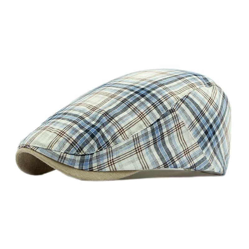 Frühling Sommer Dopamin Karomuster Baskenmütze Entenschnabel Vorwärtskappe Britischer Stil Schirmmütze Sommerhüte für Damen Herren Sonnenhüte Papa Hut Geschenk