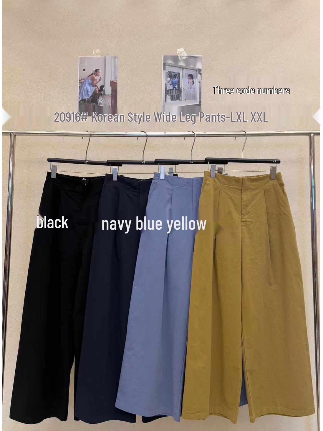 

Women s High Waist Plus Size Wide-Leg Cotton Pants - Spring 20916 Korean Style Extra Large тёмно-синий