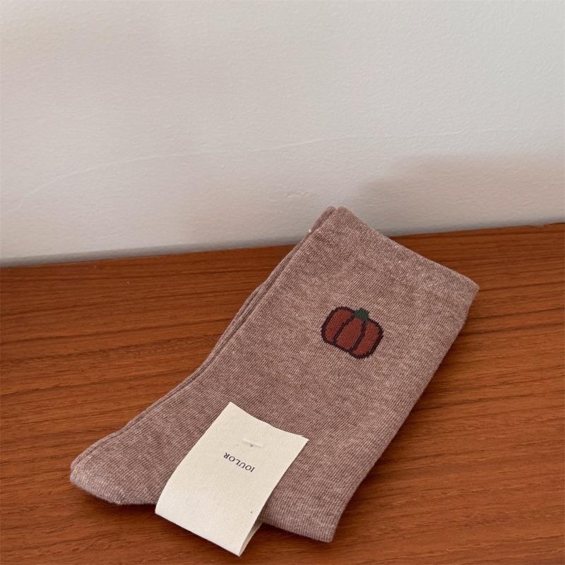 

Оранжевые носки до середины икры, модные махровые носки с принтом тыквы для осени и зимы, носки для девочек 1 pair