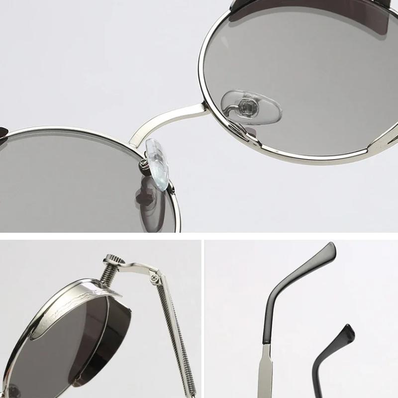 Men'S Gothic Sunglasses For Women Punk Round 80S Retro Steampunk Mirrored Sun Protection Glasses Fw2518
