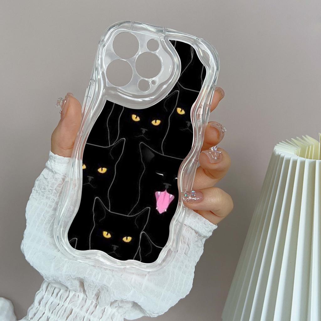 LZ7 Cartoon Cat Cute Clear Soft Wave Phone Cases for iPhone 15 13 Pro Max 12 Mini 14 8 Plus XS Max XR 6 Protection Back Cover