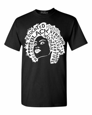 Brown Skin Girl Afro Wortwolke Wht T-Shirt Black History Shirts