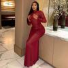 European and American Temperament Women's Clothing Pleated Printing Polka Dot Slim-fit Hip Skirt Round Neck Long-sleeved Banquet Tight Dress