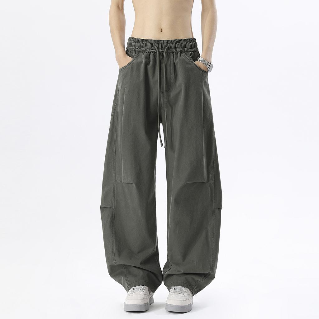 American retro scimitar pants pleated design sense men's and women's loose wide-leg pants cleanfit ruffian handsome floor pants trousers