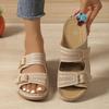 Women's Solid Color Casual Sandals, Platform Slip On Soft Sole Double Buckle Holiday Shoes, Cut Out Wedge Beach Shoes