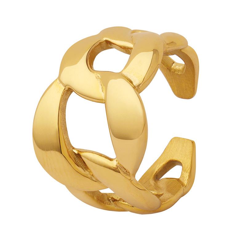 European Hip Hop Thick Chain Patchwork Minimalist Women's Ring - Trendy 18K Gold Plated Titanium Steel Jewelry A144