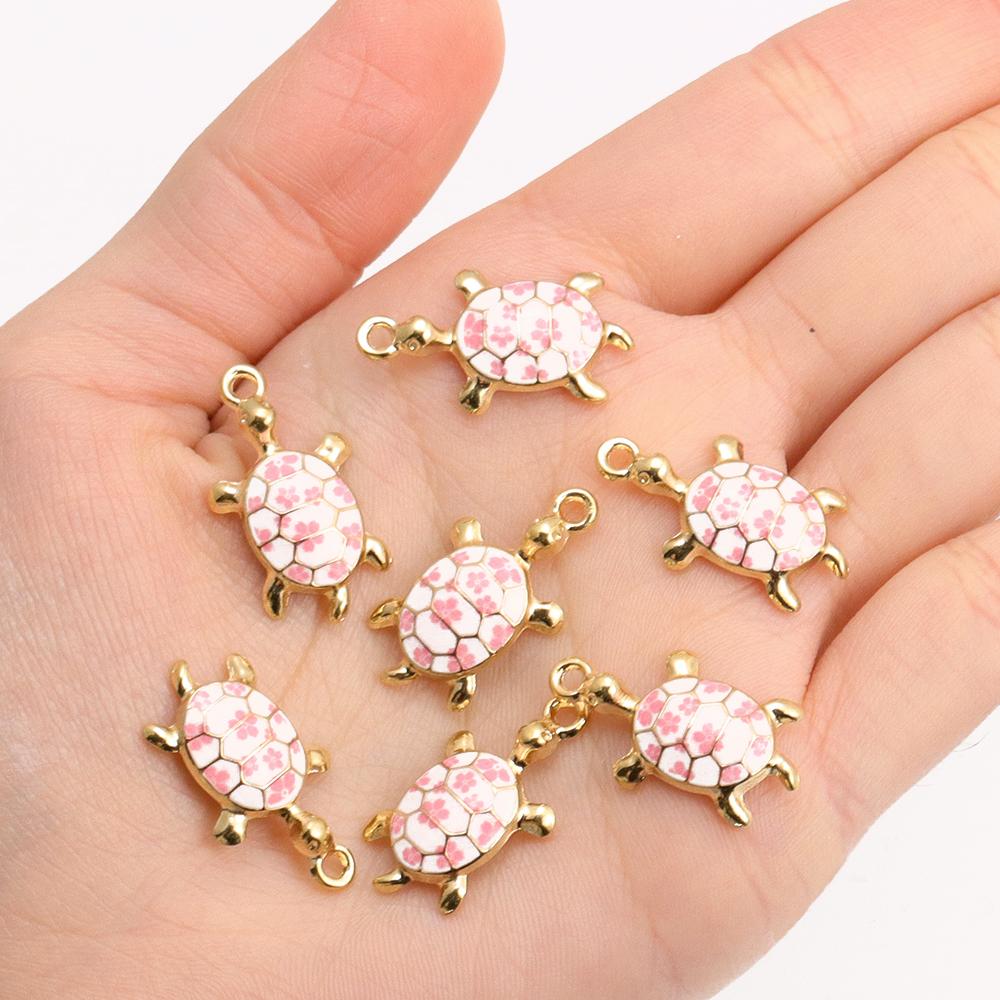 10Pcs Fashion Tortoise Shape Pendant Gold Colour Alloy Charm Jewelry Making Cartoon Sea Turtle Necklace Keychain DIY Accessories