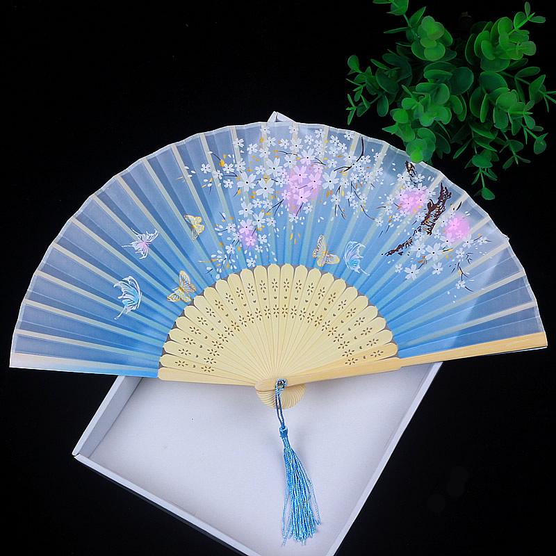 Children's Portable Pink & Blue Folding Dance Fan for Hanfu & Cheongsam