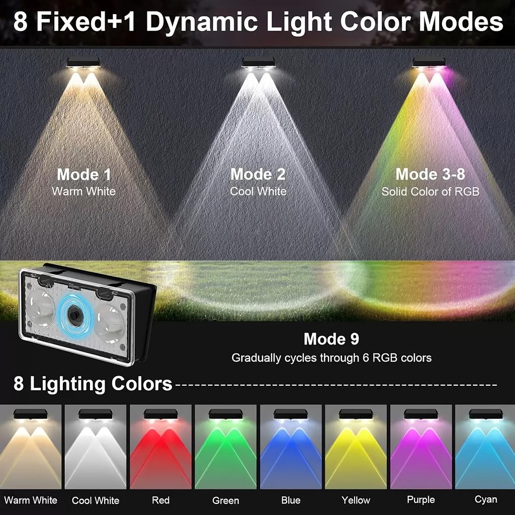 Solar Deck Lights Outdoor Waterproof RGB Color Changing Fence Step Lamp Solar Powered  for Patio Stairs Garden Balcony