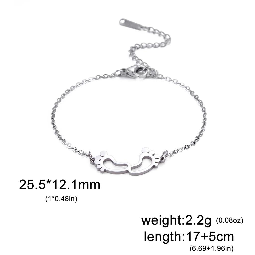 Cute Baby Feet Bracelets Stainless Steel Gold Charm Bracelets on Hand Jewelry Gift for Women Mother Friends