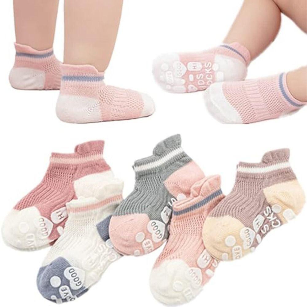 5Pairs Short Tube Baby Floor Socks Letter Toddle Walking Socks Kawaii Kids Ankle Sock  Streetwear