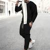 Men Black White Abstract Curve Line Print Long Sleeve Sweatshirt Jogger Pants Two Piece Suit