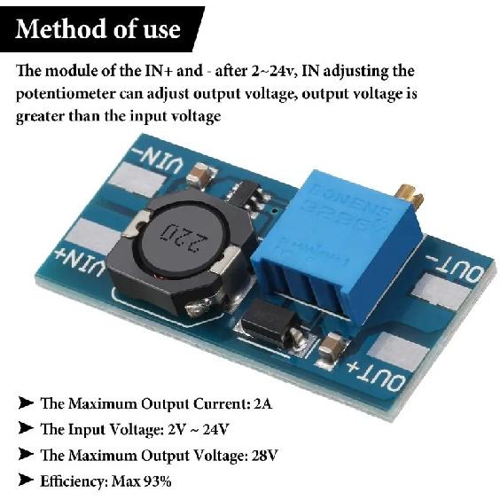 5PCS MT3608 DC-DC Step Up Converter Booster Power Supply Module Boost Step-up Board MAX output 28V 2A