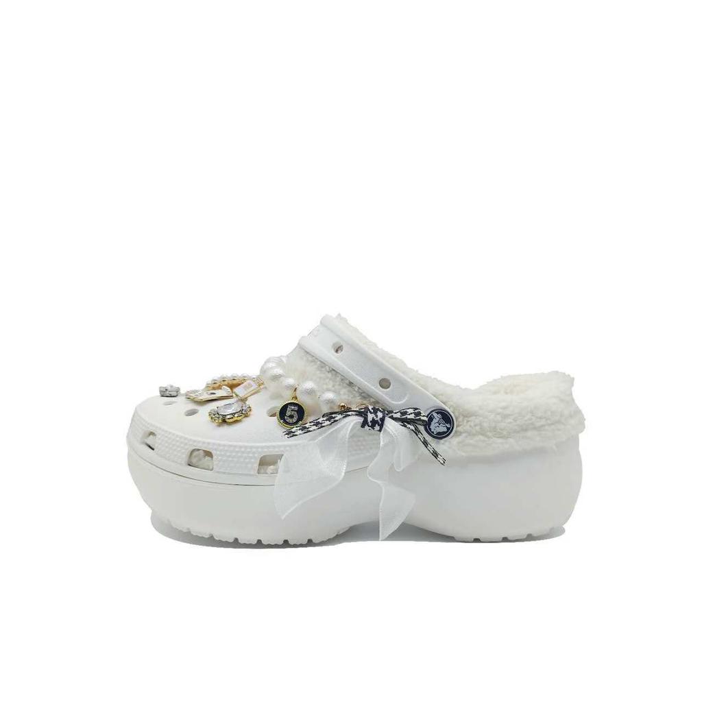 Crocs Classic Platform Clog Miss MH Plan Casual Versatile Fashion Accessories Hole Shoes Women's White