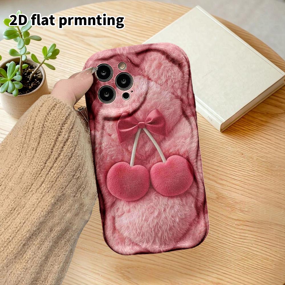Phone Case: 2D Flat Design Suitable for iPhone 18 17 16 15 14 13 Pro Film Protective Case, Couple Style, Love Heart Cherry, Christmas and Halloween Gi