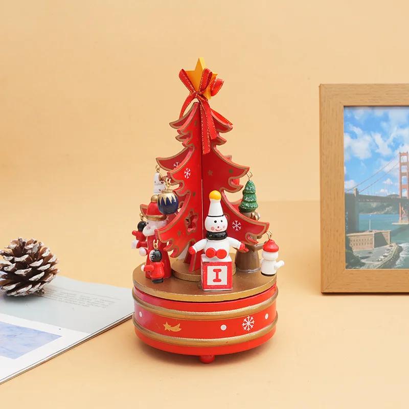 

1 шт. Рождественская карусель Деревянная музыкальная шкатулка С Рождеством Христовым Украшения для дома Рождественское украшение Рождество Счастливого Нового года Подарки