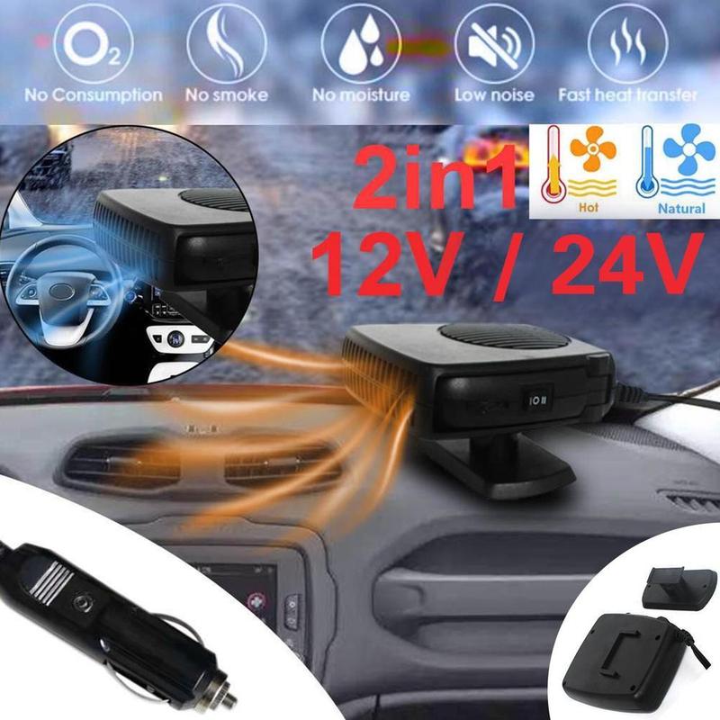 2IN1Car Heater&Cooling Fan 12V 120W/24V 200W Portable Electric Windshield Defroster Defogger Demister,Anti-Fog Heating Dryer