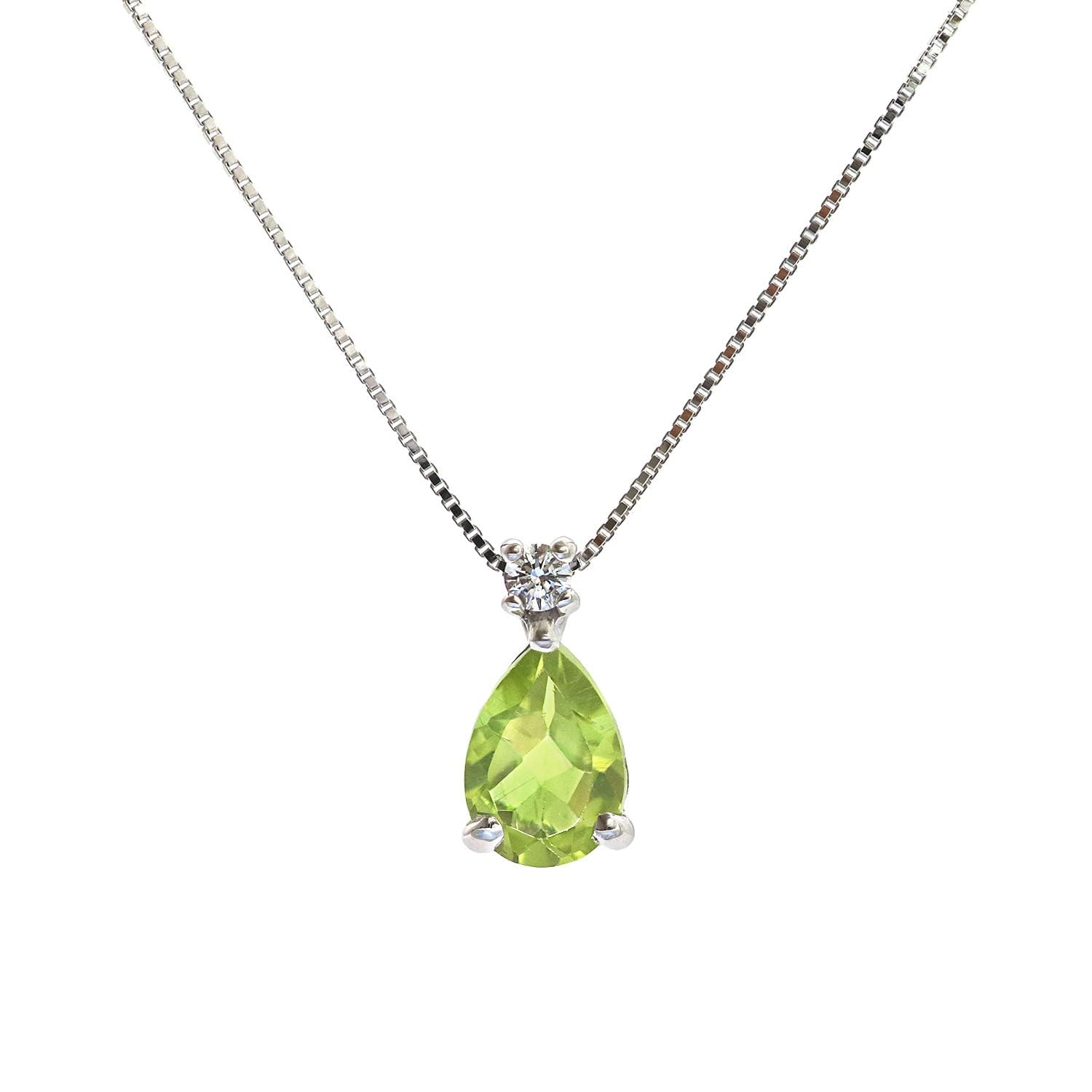 

Barzaz Peridot Necklace with 10K White Gold Teardrop August Birthstone Diamonds, (K10), Shape,