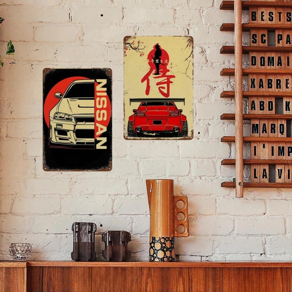 Auto Giapponesi d'Epoca Samurai Poster Latta Metallo Cartello Targhetta Giappone Corse Casa Club Jdm Auto Gtr Anime Luna Decorazione Murale Estetica