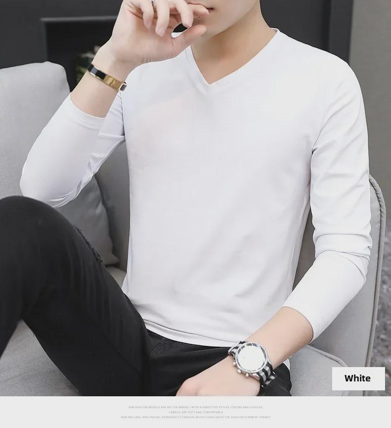Men's Long-Sleeve V-Neck T-Shirt - New for Autumn/Winter 2023 in White