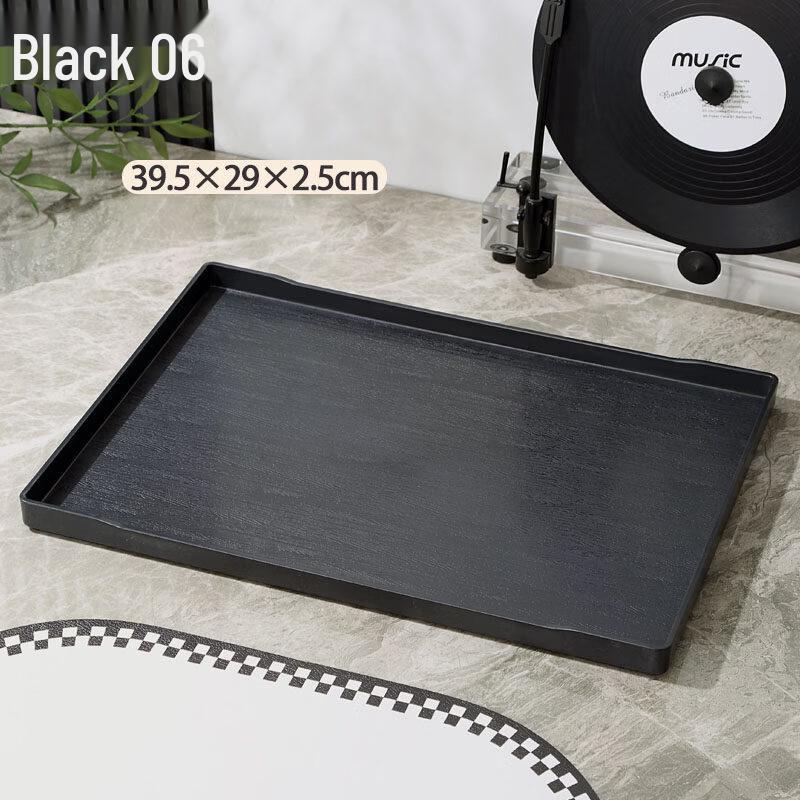 Commercial Wood Grain Black Rectangular Serving Tray