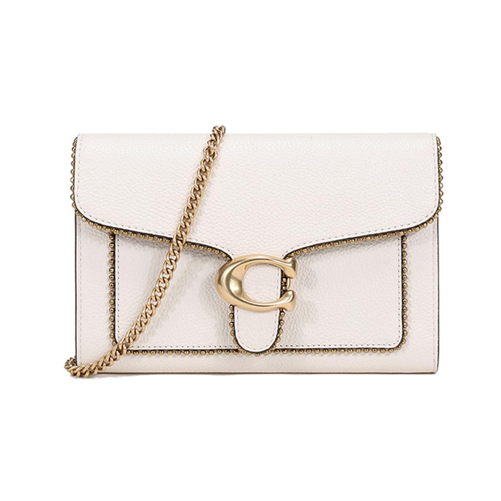New COACH Tabby Pebbled Leather Chain Bag, Handheld Shoulder Bag Trumpets Women's Chalk White 7110-B4HA