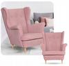Fotel uszak z podnóżkiem skandynawski welur pudrowy Hunter Family Meble różowy