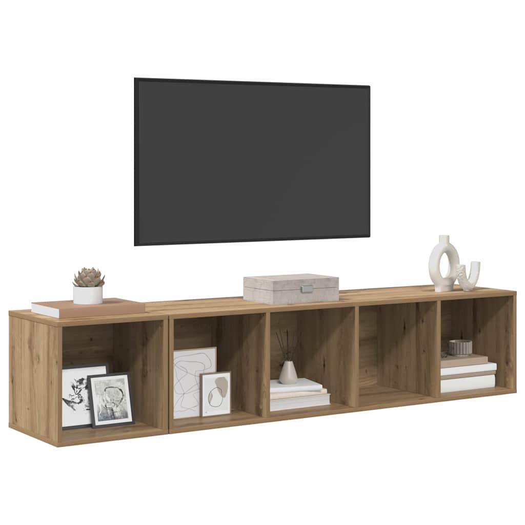 Wall Mounted TV Cabinet Set 2 pcs Artisan Oak Wood Based Material