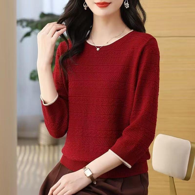 

Весенне-осенняя трикотажная футболка с рукавом семь восьмых, женский свободный топ, летняя дышащая трикотажная рубашка 3XL бордовый