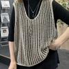 Summer Retro Loose Fishing Net Round Neck Knitted Vest Women's Hollow Out Versatile Vest Women