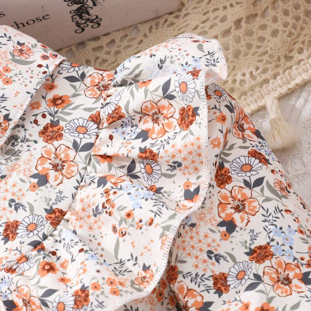 2-7 Years Girls' Floral Print Mesh Dress with Collar and Belt Girls Spring Autumn Winter Dress