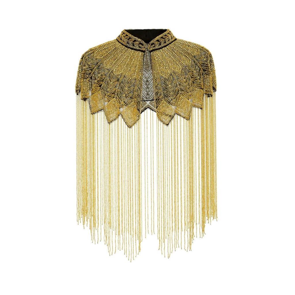Beaded Fringe Capelet Decorative Geometric Style