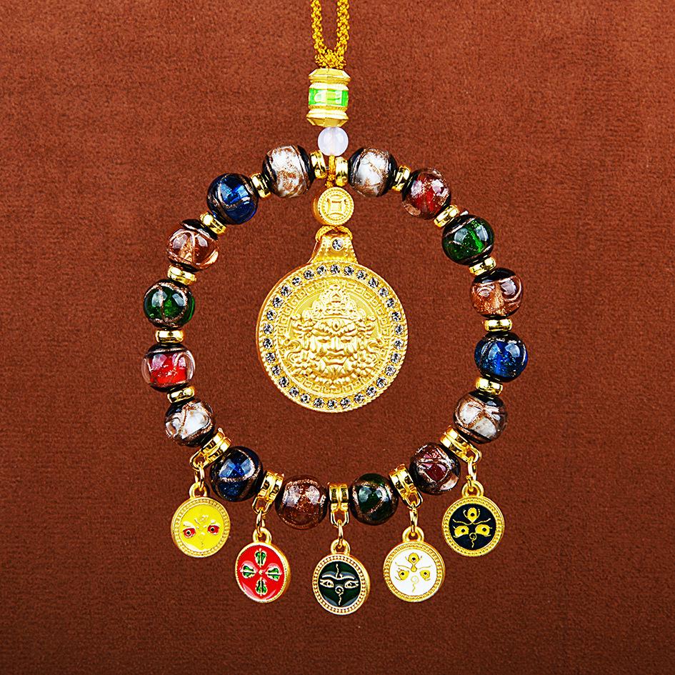 2026 Yellow Jambhala Tibetan-Style Glazed Abacus Car Ornament - Wealth God Decoration