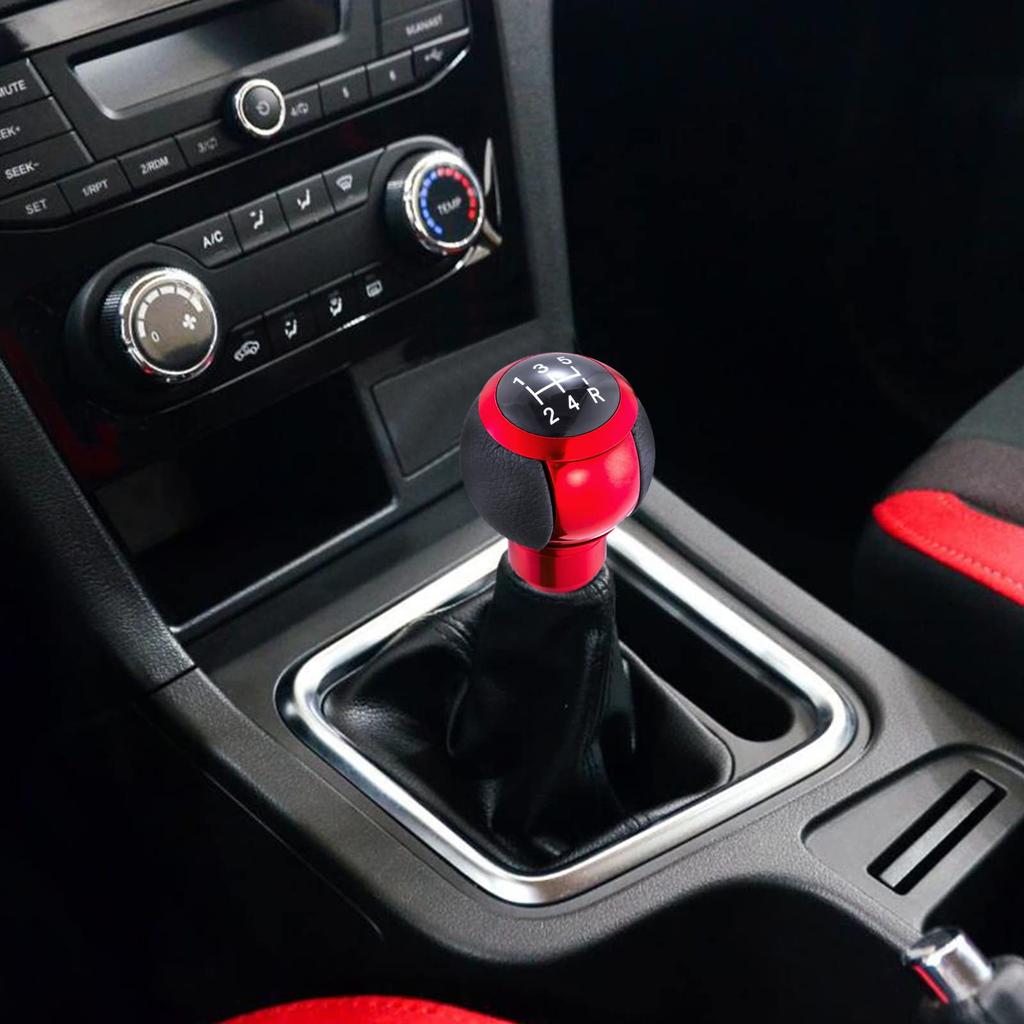 Arenbel 5 Speed Car Gear Lever Shift Knob Head PU Stick Shift Handle Fit Most Manual Automobiles Red Black