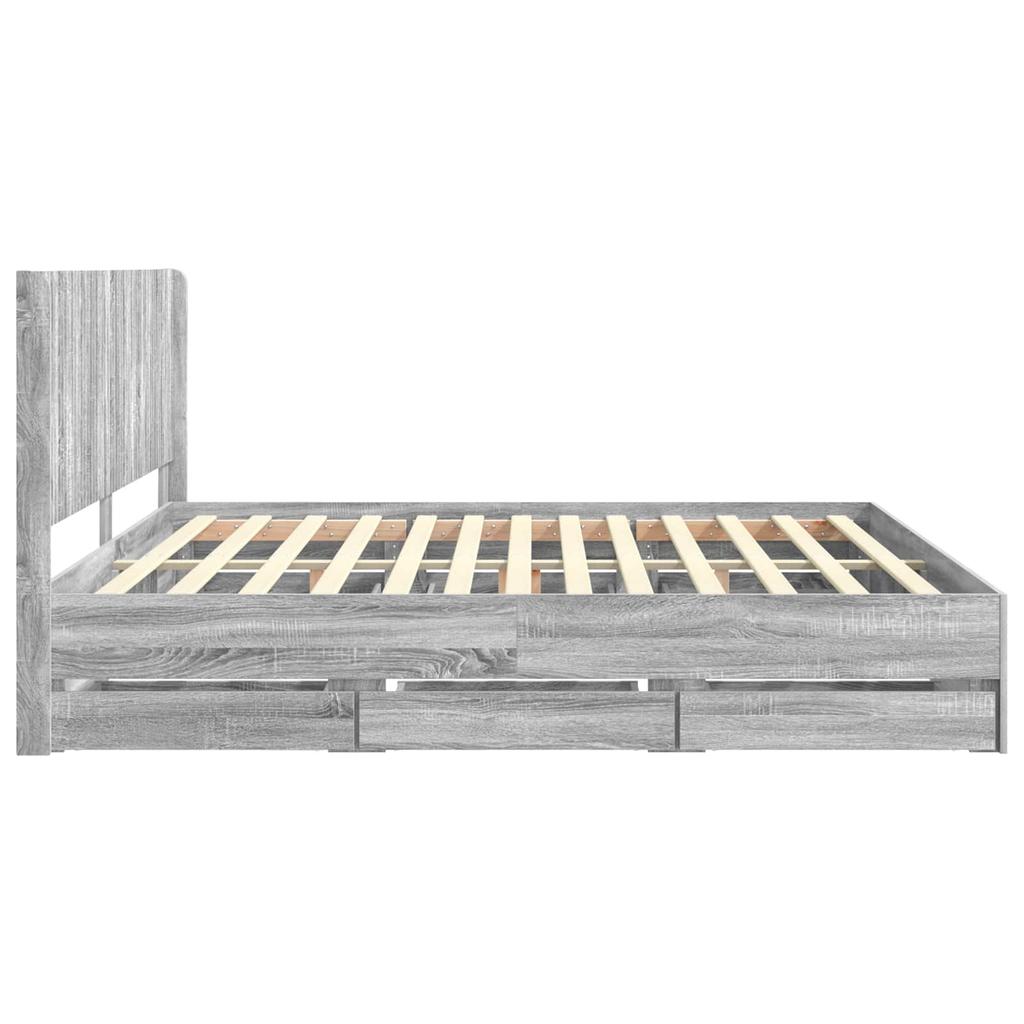 Bed Frame with Storage and Headboard Grey Sonoma