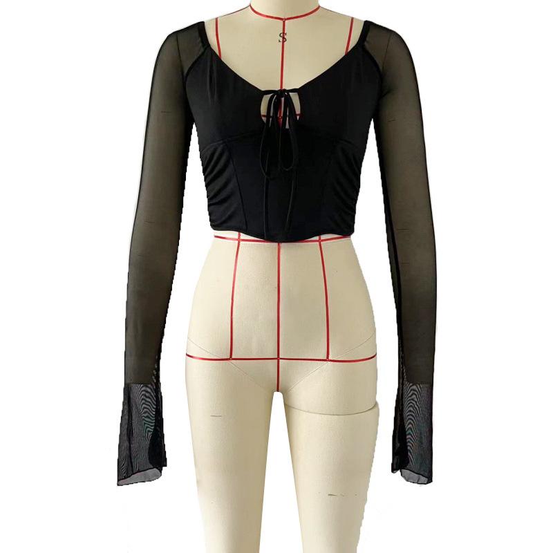 Women's Solid Street Spice Tie Knit Long Sleeve Top