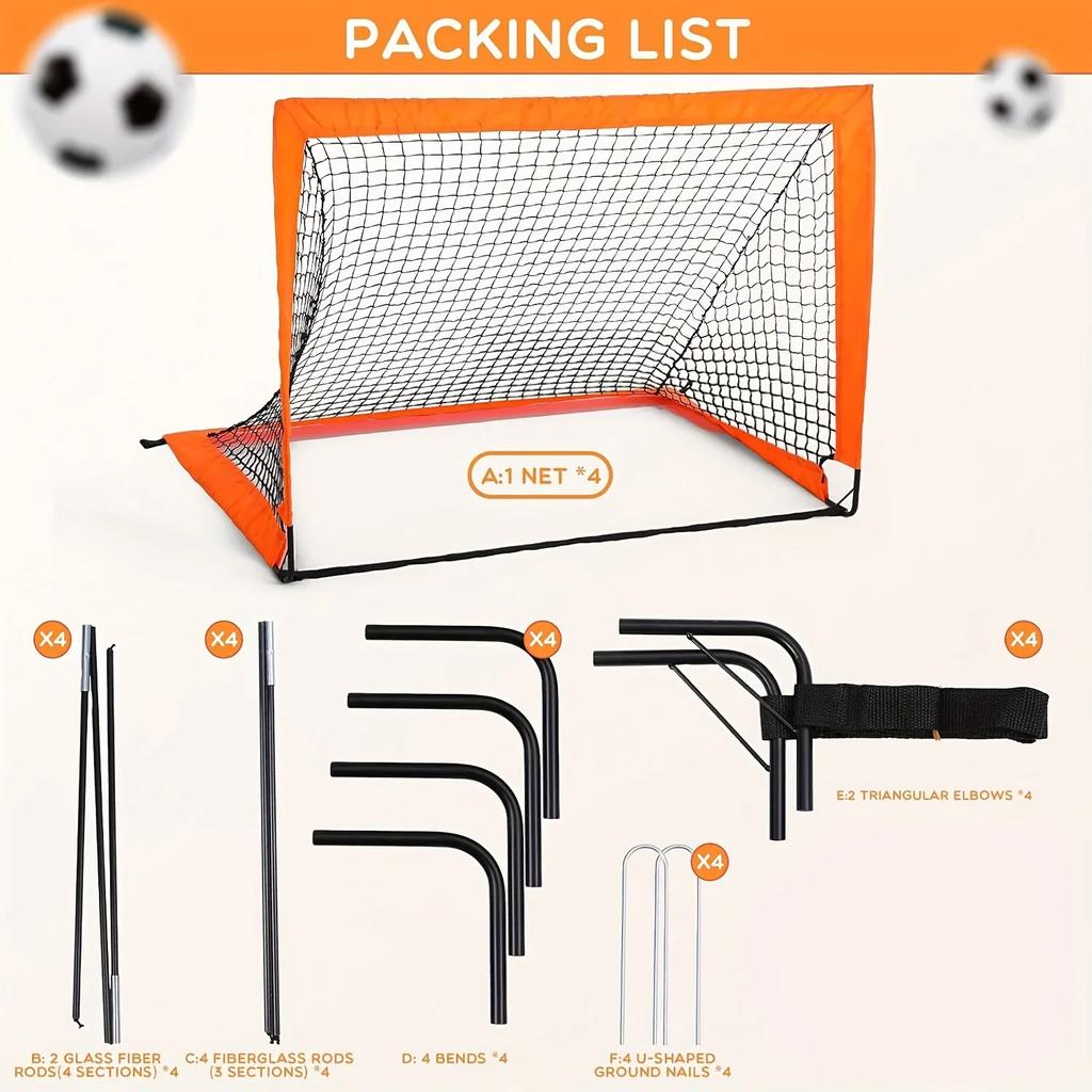Portable Soccer Goal Net Quick Assembly, Durable Oxford Cloth, Ideal for Training & Outdoor Fun Orange/Black, Soccer Accessories
