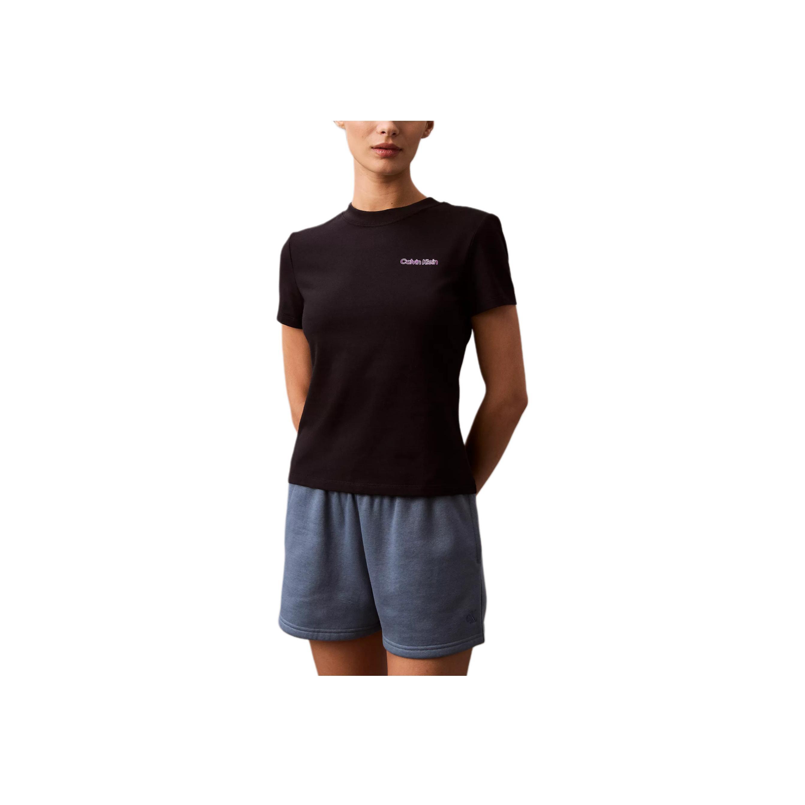 

Calvin Klein Футболка облегающего кроя с коротким рукавом и круглым вырезом, женская, черная 40WL934-001 S