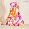 Women Plus Size Scalloped Square Neck Long Sleeve Printed Tie Waist A Line Dress