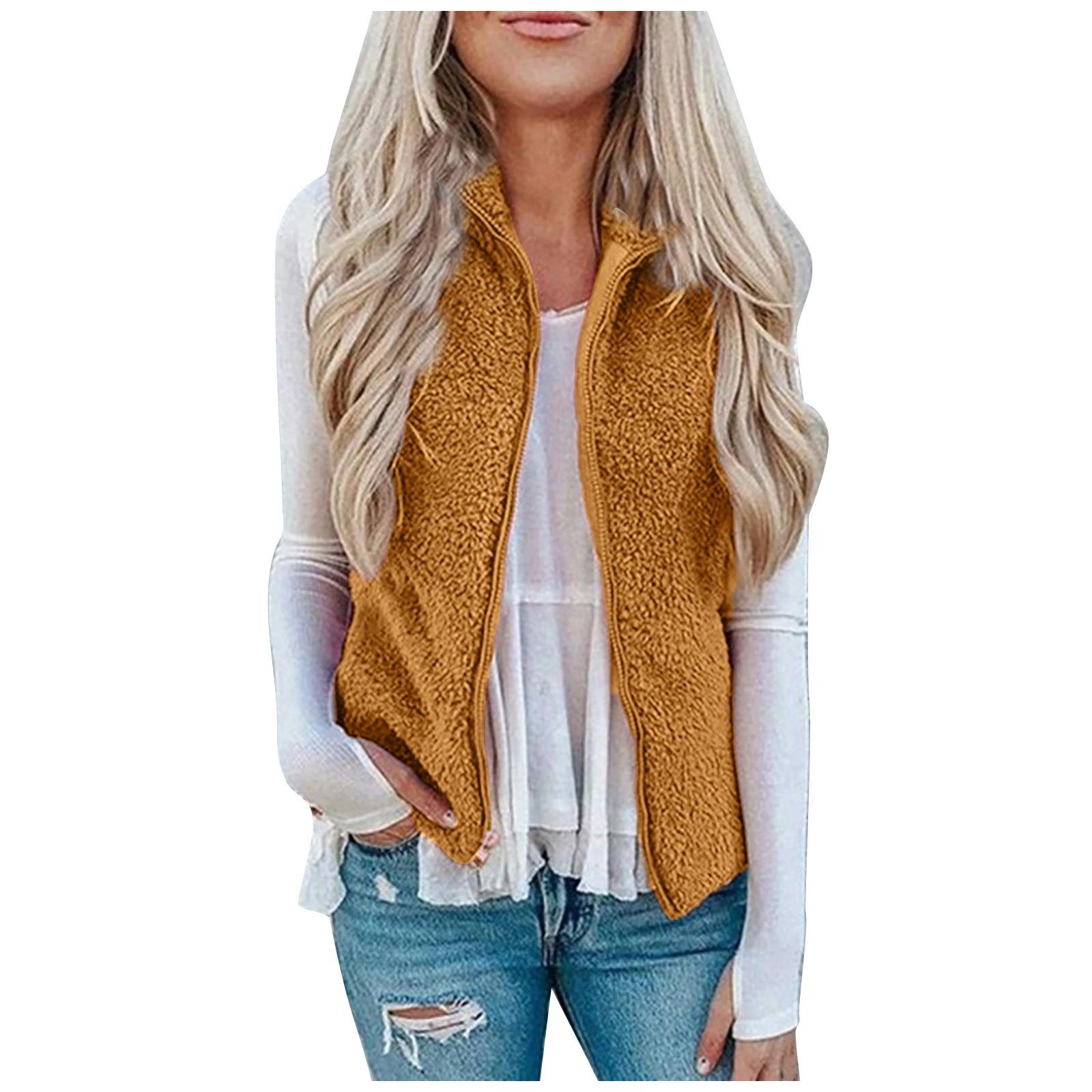 

Женский жилет, зимняя теплая верхняя одежда с капюшоном, повседневное пальто, куртка на молнии из искусственной кожи L жёлтый