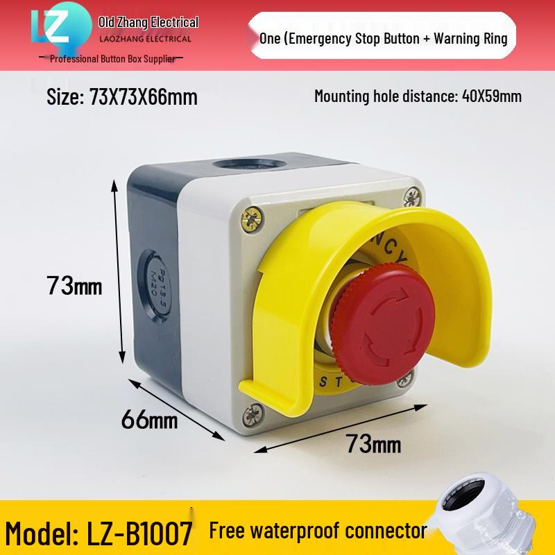 IP65 Waterproof Button Box with Emergency Stop & Indicator Light - 12345-Hole Plastic Enclosure
