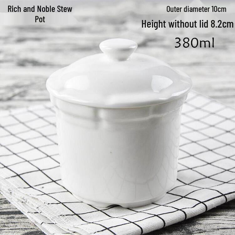 Bird's Nest Ceramic Double-Boiler Soup Pot with Lid - Small Stew & Dessert Pot with Double Handles for Hotel Steamed Egg Bowls.