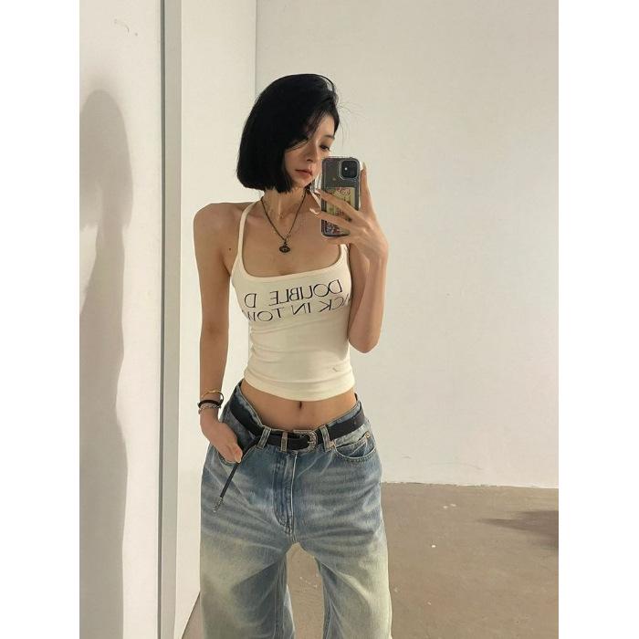 

Американская горячая девушка Хлопковая майка без рукавов облегающего кроя - Женская милая и пикантная летняя одежда. M белый