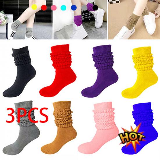 Slouch Socks Cotton Scrunch Knee High Extra Long and Heavy Socks Casual Solid^