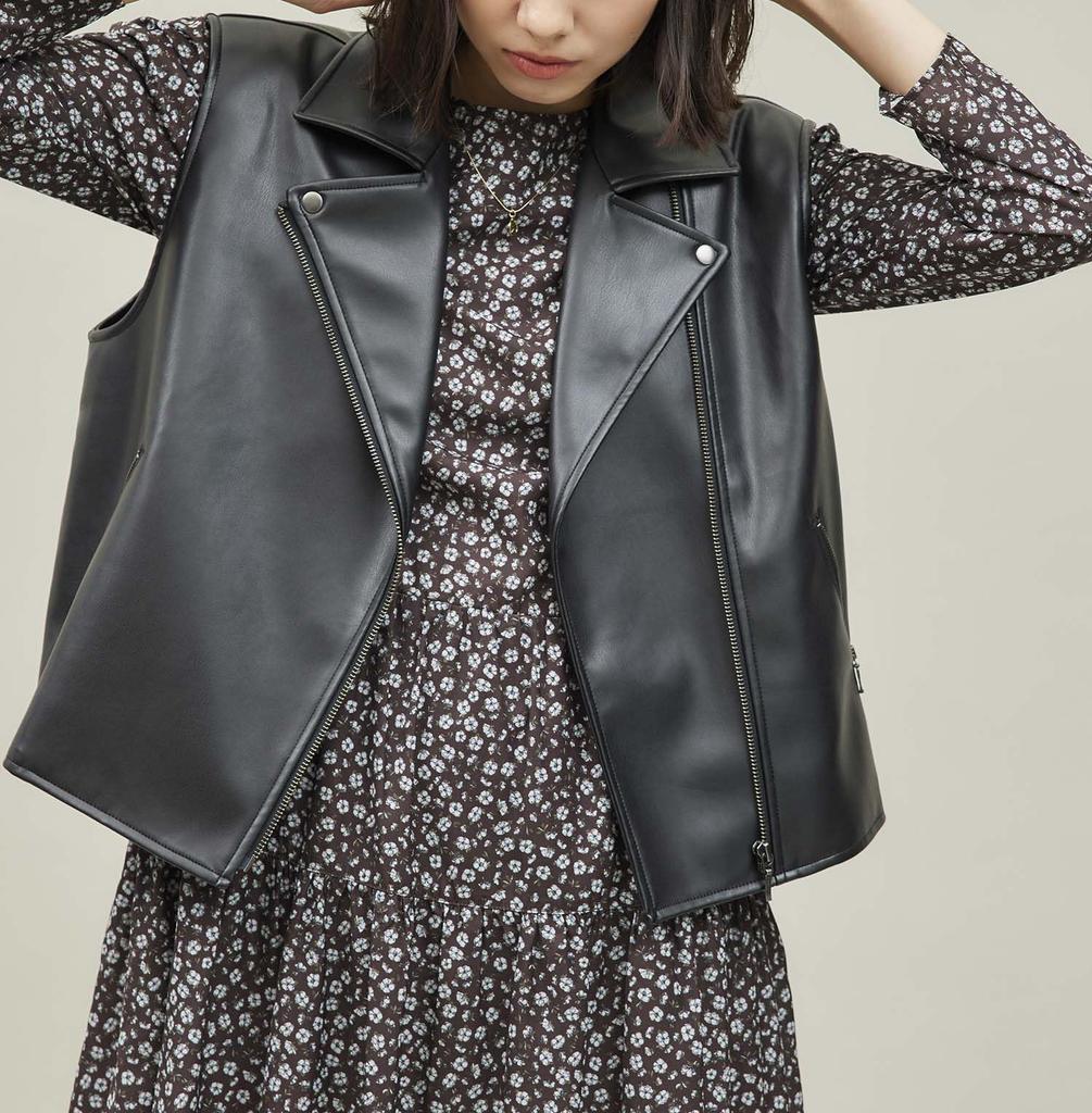 ROPE PICNIC Synthetic Leather Sleeveless Jacket GSV54000 Black Women's (01)