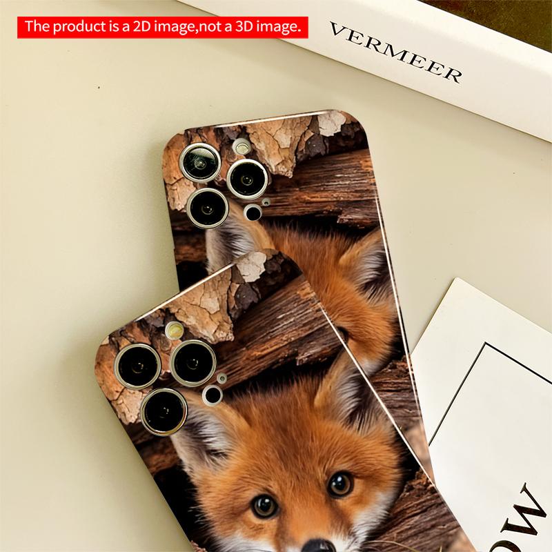 2DFlat Fox peeking from log All inclusive film hard iPhone case, compatible with iPhone 18 Pro Max 17 16 15 14 13 12 11