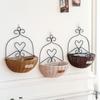 Imitation Rattan Hanging Flower Basket Wear-resistant Handmade Wall Planter Rural Style Wall Mounted Metal Planter Holder