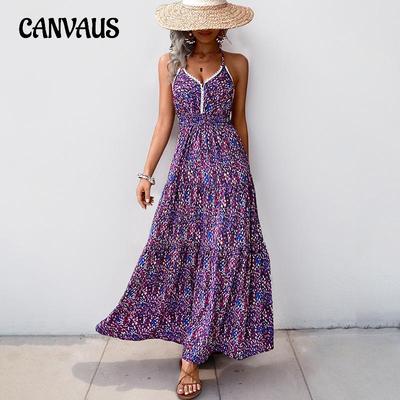 Vestido de Verano para Mujer con Escote Halter Temperamento Cuello en V Estampado Vestido Halter