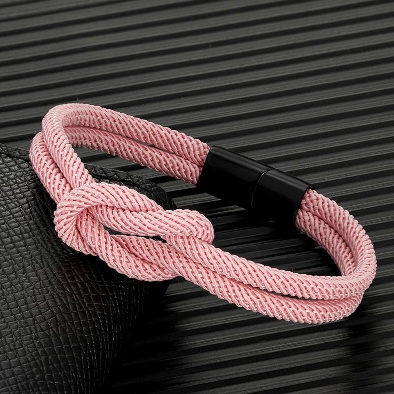 Herren Doppel-lagiges geknotetes Seilarmband für Damen Schwarzer Edelstahl Schieber Magnetverschluss Unendlichkeit Partner Schmuck